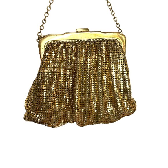 1940s Whiting and Davis gold mesh evening bag with rhinestone clasp - Picture 3 of 8